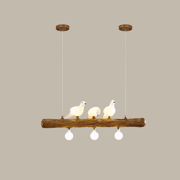Vintage Resin Imitation Branch Bird Chandelier - 3/5/8/6/11/17-Light Island Light for Living Room
