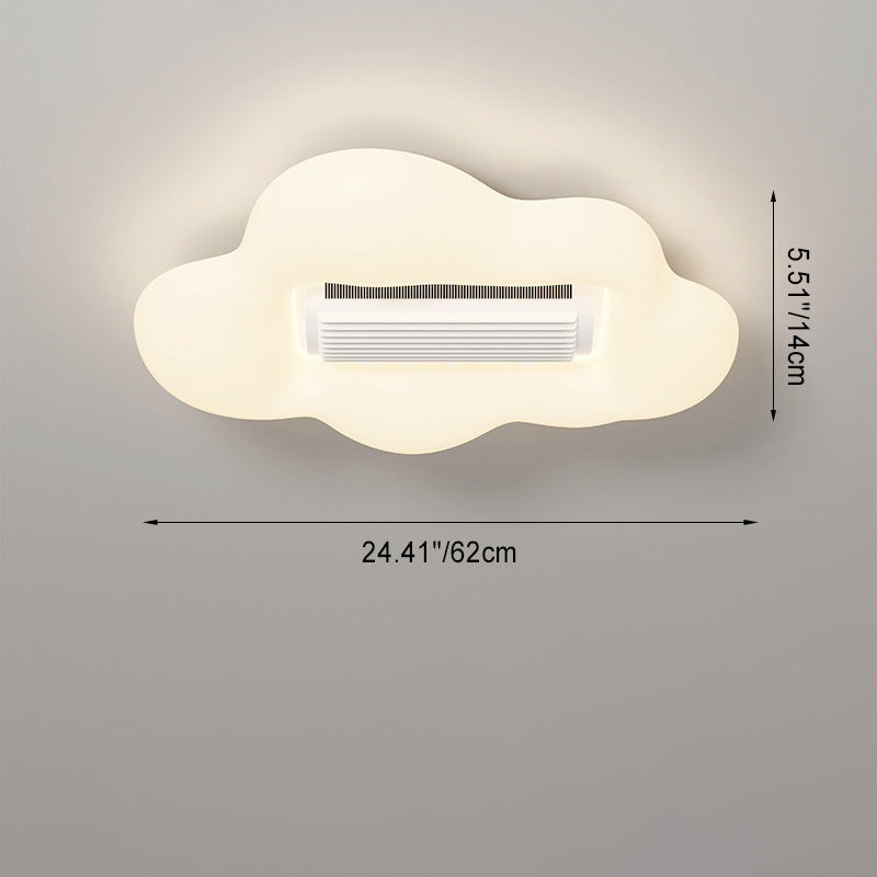 Contemporary Cartoon Airplane Cloud LED Ceiling Fan Light - Kid's Room Bladeless Flush Mount, PE Shade Design