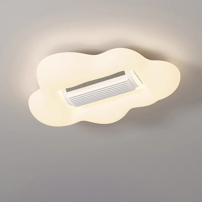 Contemporary Cartoon Airplane Cloud LED Ceiling Fan Light - Kid's Room Bladeless Flush Mount, PE Shade Design