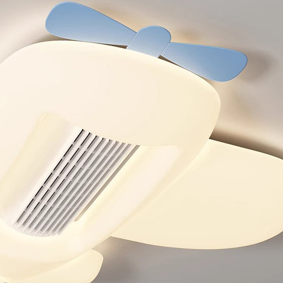 Contemporary Cartoon Airplane Cloud LED Ceiling Fan Light - Kid's Room Bladeless Flush Mount, PE Shade Design