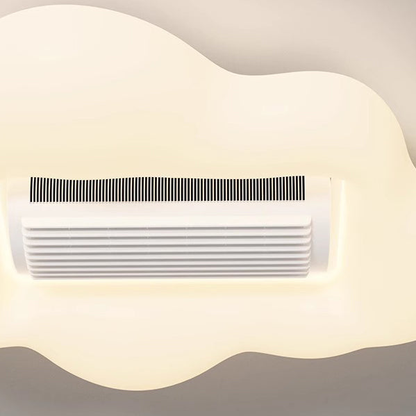 Contemporary Cartoon Airplane Cloud LED Ceiling Fan Light - Kid's Room Bladeless Flush Mount, PE Shade Design