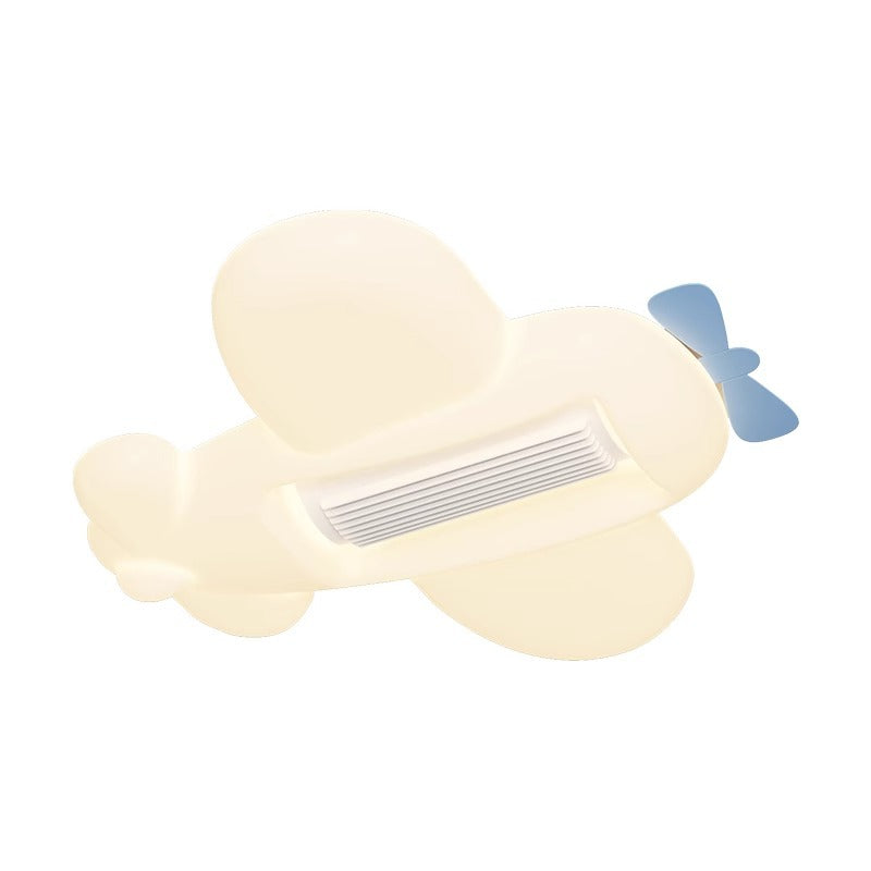 Contemporary Cartoon Airplane Cloud LED Ceiling Fan Light - Kid's Room Bladeless Flush Mount, PE Shade Design
