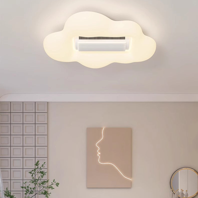 Contemporary Cartoon Airplane Cloud LED Ceiling Fan Light - Kid's Room Bladeless Flush Mount, PE Shade Design