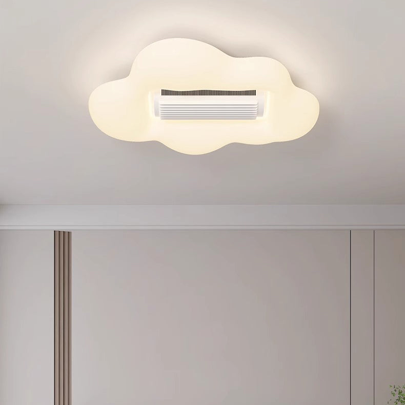 Contemporary Cartoon Airplane Cloud LED Ceiling Fan Light - Kid's Room Bladeless Flush Mount, PE Shade Design
