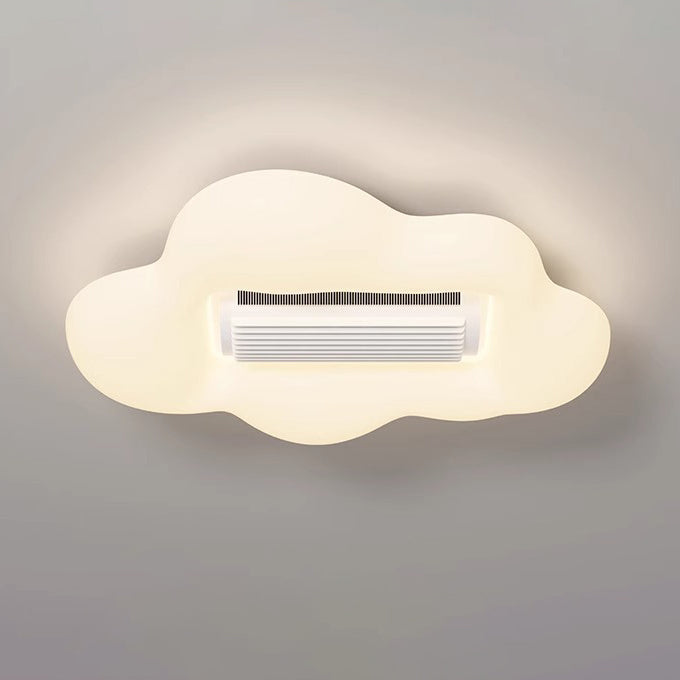 Contemporary Cartoon Airplane Cloud LED Ceiling Fan Light - Kid's Room Bladeless Flush Mount, PE Shade Design