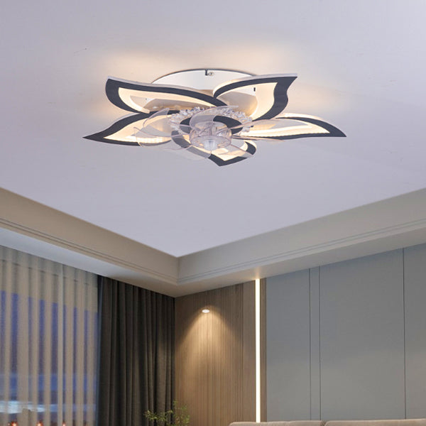 Contemporary LED Flush Mount Ceiling Fan Light for Bedroom - Aluminum, Acrylic, ABS Design, Modern Home Lighting, Energy Efficient, Stylish Ceiling Fixture