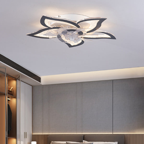 Contemporary LED Flush Mount Ceiling Fan Light for Bedroom - Aluminum, Acrylic, ABS Design, Modern Home Lighting, Energy Efficient, Stylish Ceiling Fixture