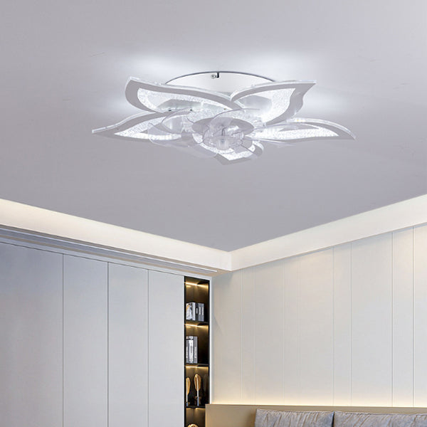 Contemporary LED Flush Mount Ceiling Fan Light for Bedroom - Aluminum, Acrylic, ABS Design, Modern Home Lighting, Energy Efficient, Stylish Ceiling Fixture