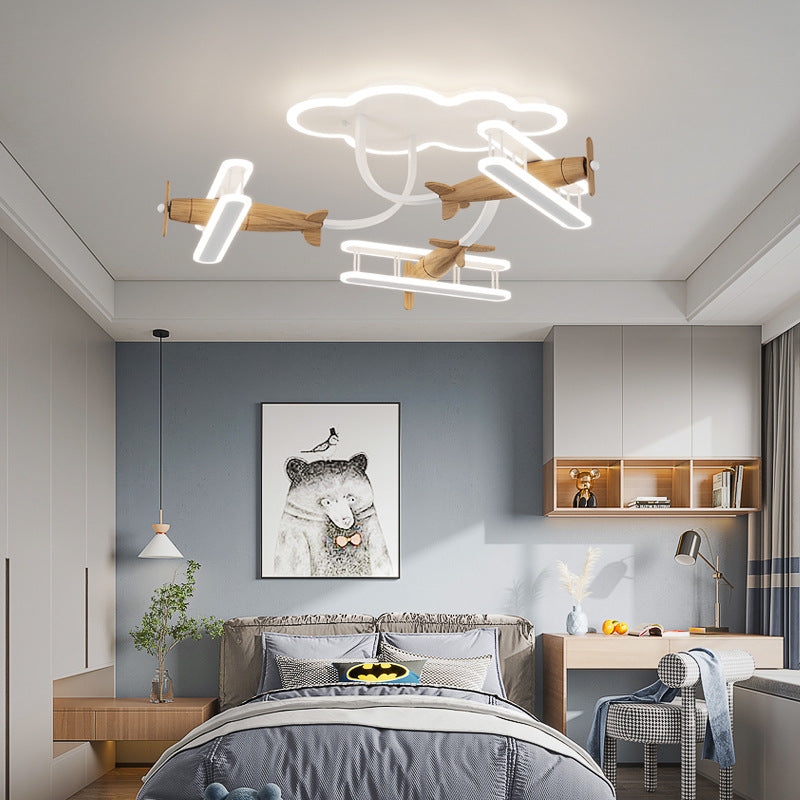 Contemporary Cartoon Solid Wood Acrylic LED Ceiling Light for Living Room