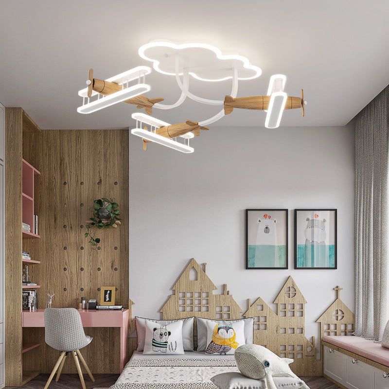 Contemporary Cartoon Solid Wood Acrylic LED Ceiling Light for Living Room