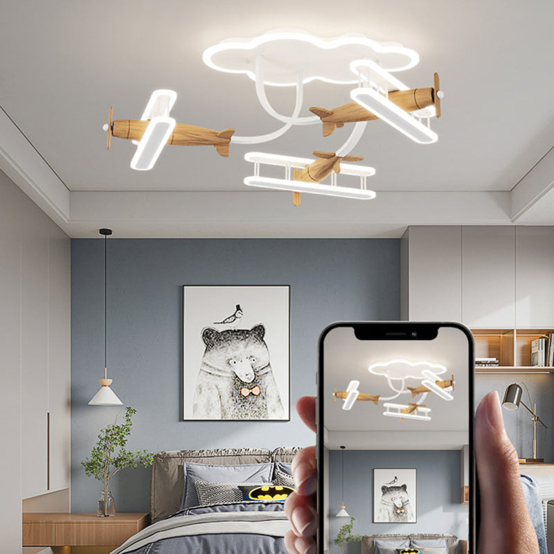 Contemporary Cartoon Solid Wood Acrylic LED Ceiling Light for Living Room