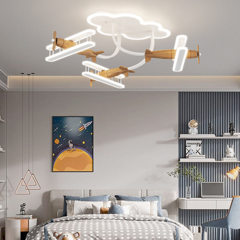 Contemporary Cartoon Solid Wood Acrylic LED Ceiling Light for Living Room