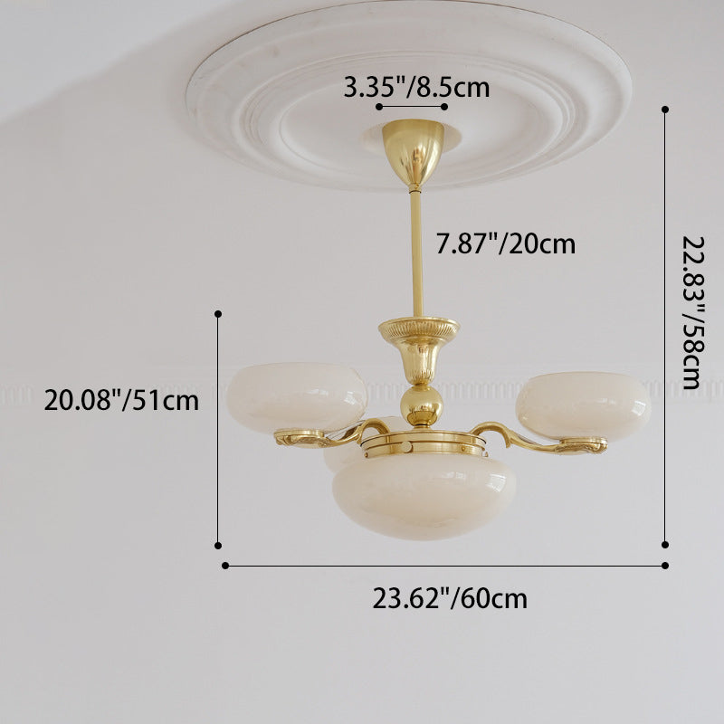Traditional French Opal Glass Round Shade Chandelier - 3/5-Light Living Room Fixture