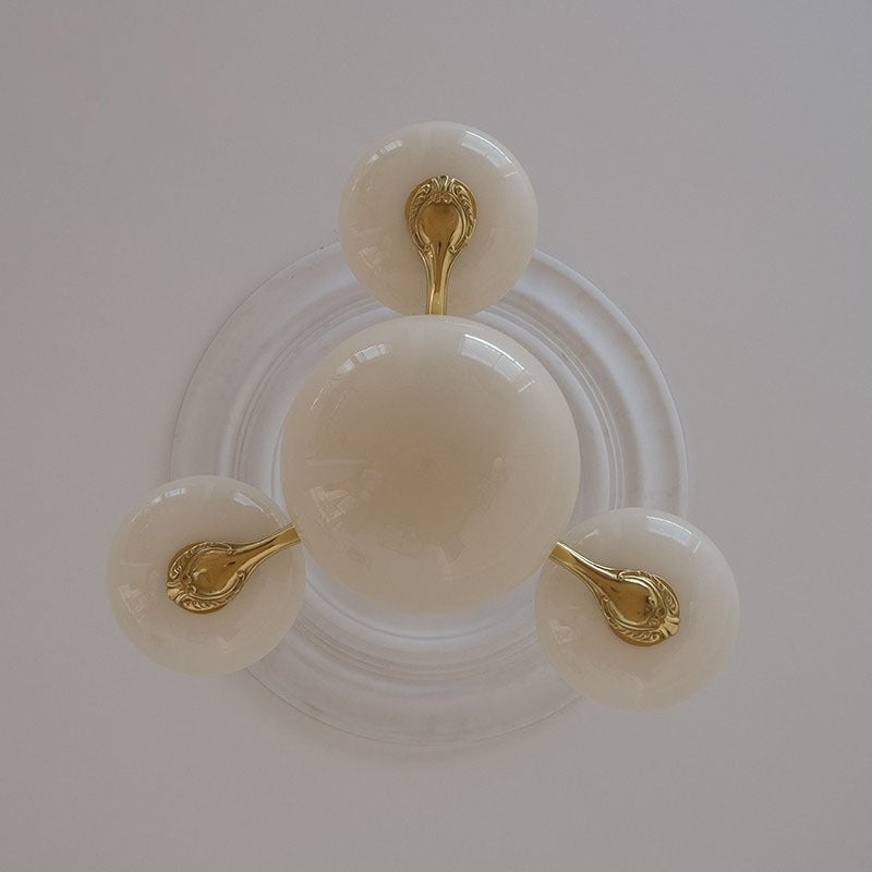 Traditional French Opal Glass Round Shade Chandelier - 3/5-Light Living Room Fixture