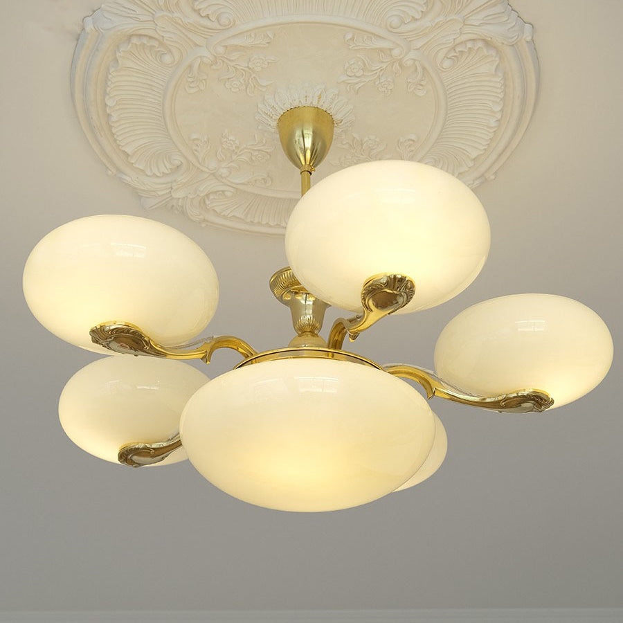 Traditional French Opal Glass Round Shade Chandelier - 3/5-Light Living Room Fixture