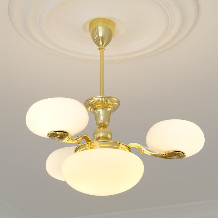 Traditional French Opal Glass Round Shade Chandelier - 3/5-Light Living Room Fixture