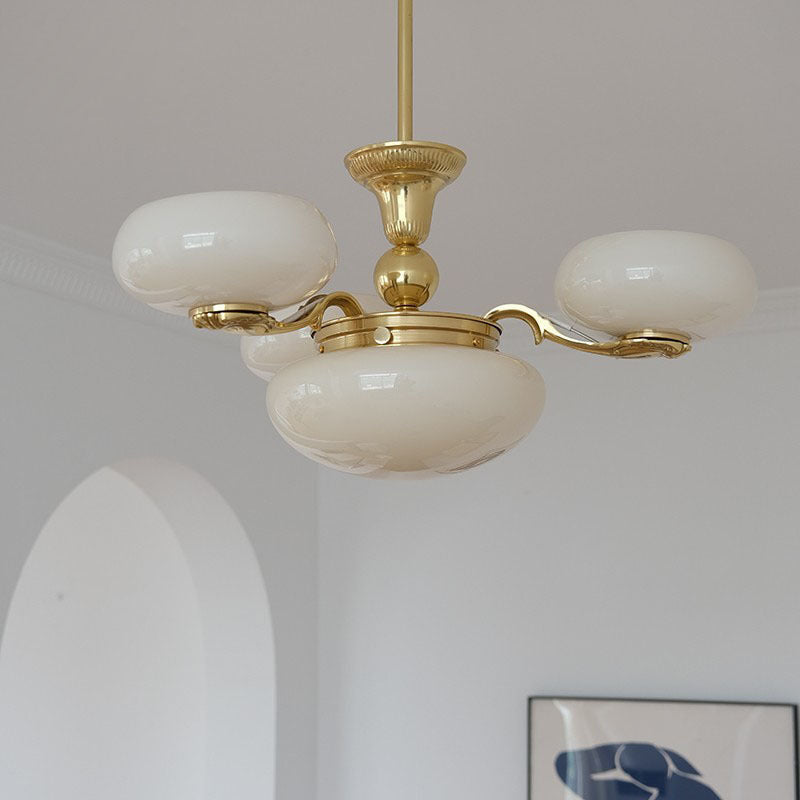 Traditional French Opal Glass Round Shade Chandelier - 3/5-Light Living Room Fixture