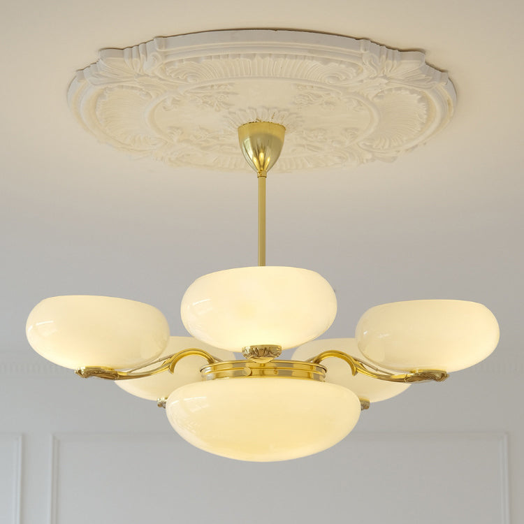 Traditional French Opal Glass Round Shade Chandelier - 3/5-Light Living Room Fixture