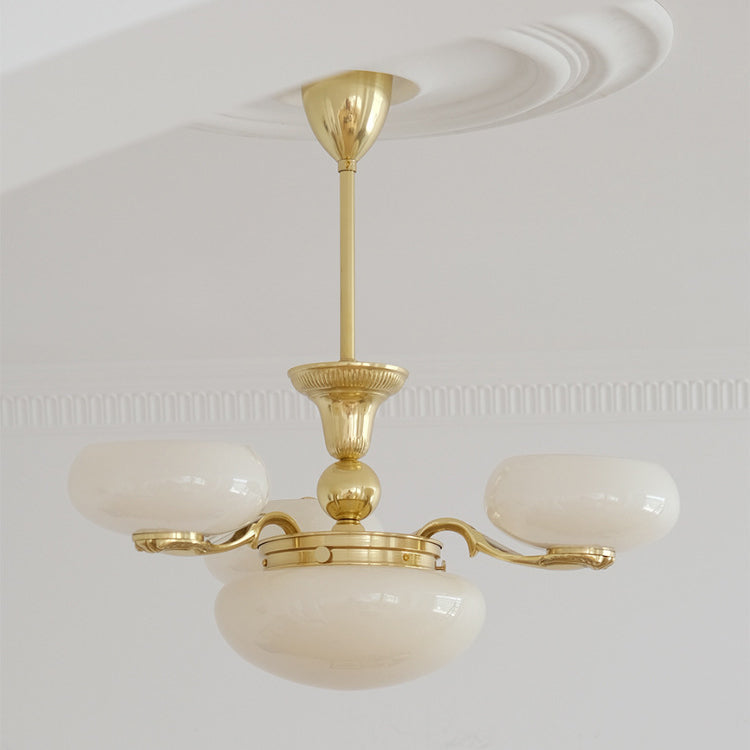 Traditional French Opal Glass Round Shade Chandelier - 3/5-Light Living Room Fixture