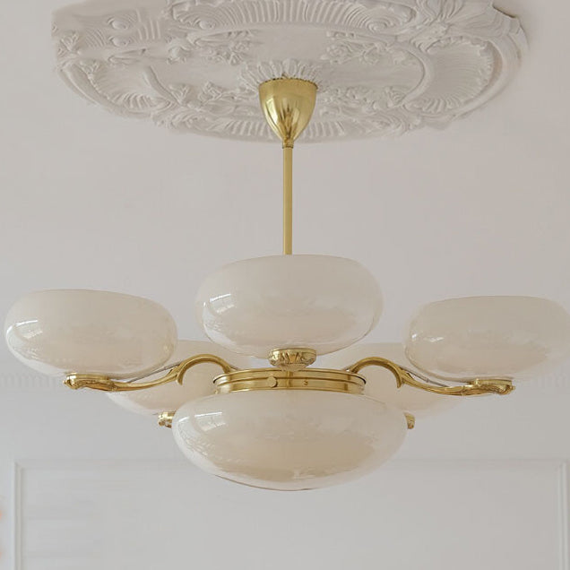 Traditional French Opal Glass Round Shade Chandelier - 3/5-Light Living Room Fixture