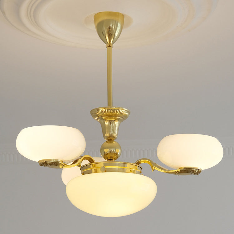 Traditional French Opal Glass Round Shade Chandelier - 3/5-Light Living Room Fixture