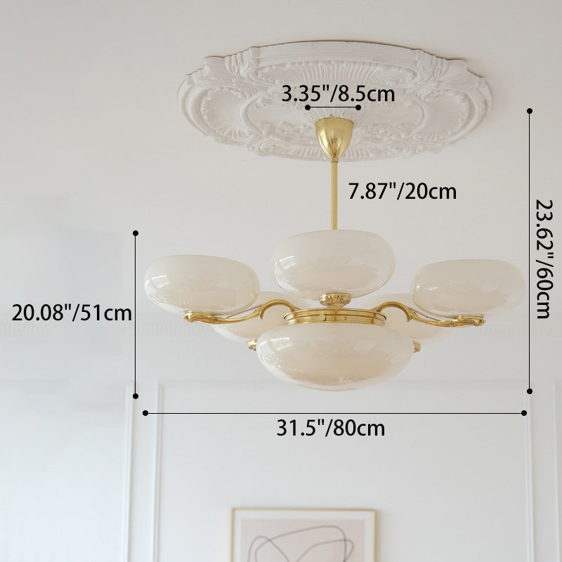 Traditional French Opal Glass Round Shade Chandelier - 3/5-Light Living Room Fixture