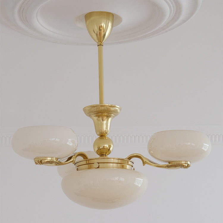 Traditional French Opal Glass Round Shade Chandelier - 3/5-Light Living Room Fixture