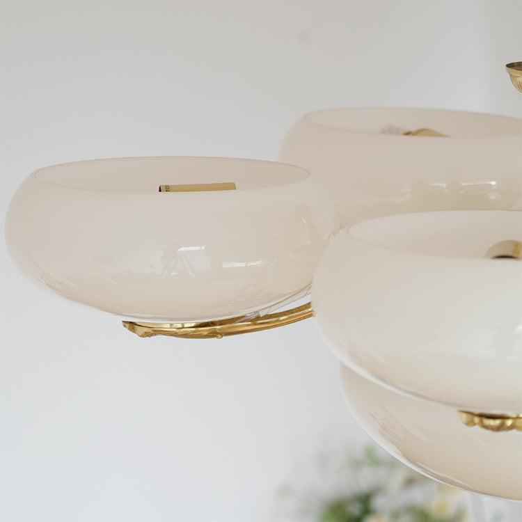 Traditional French Opal Glass Round Shade Chandelier - 3/5-Light Living Room Fixture