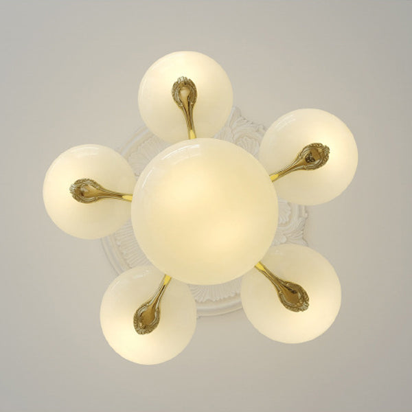 Traditional French Opal Glass Round Shade Chandelier - 3/5-Light Living Room Fixture