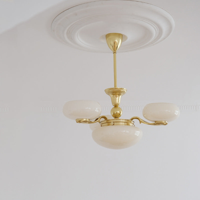 Traditional French Opal Glass Round Shade Chandelier - 3/5-Light Living Room Fixture