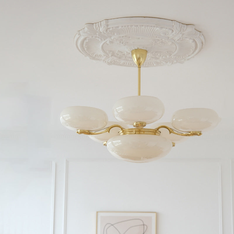 Traditional French Opal Glass Round Shade Chandelier - 3/5-Light Living Room Fixture