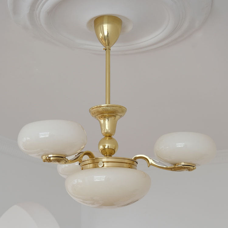 Traditional French Opal Glass Round Shade Chandelier - 3/5-Light Living Room Fixture