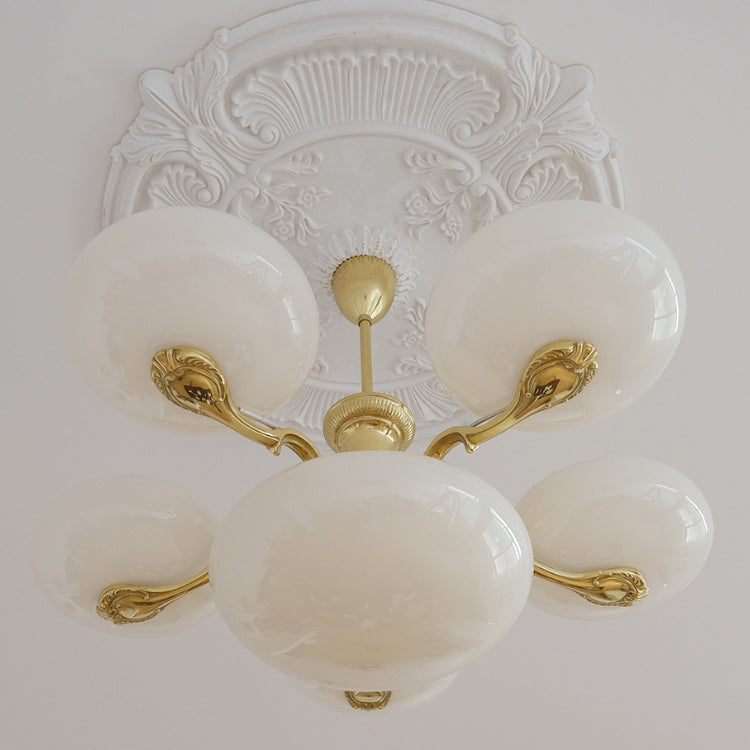 Traditional French Opal Glass Round Shade Chandelier - 3/5-Light Living Room Fixture