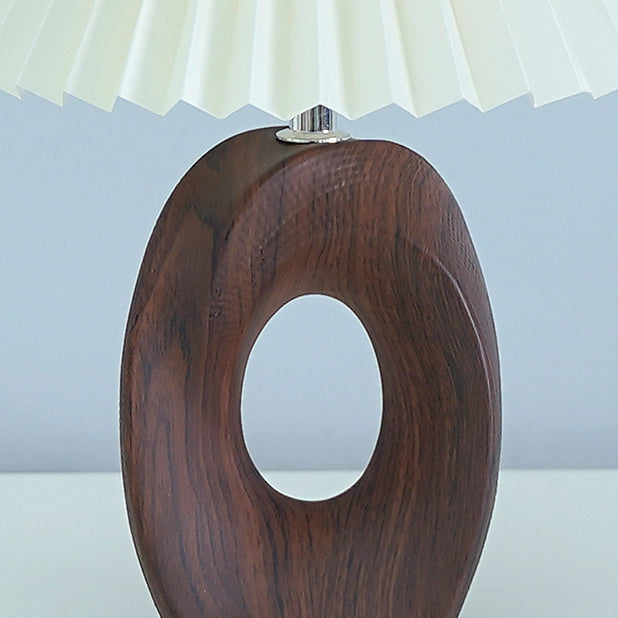 Traditional Japanese Pleated Shade LED Table Lamp - Wood Grain Ceramic Base for Bedside Lighting