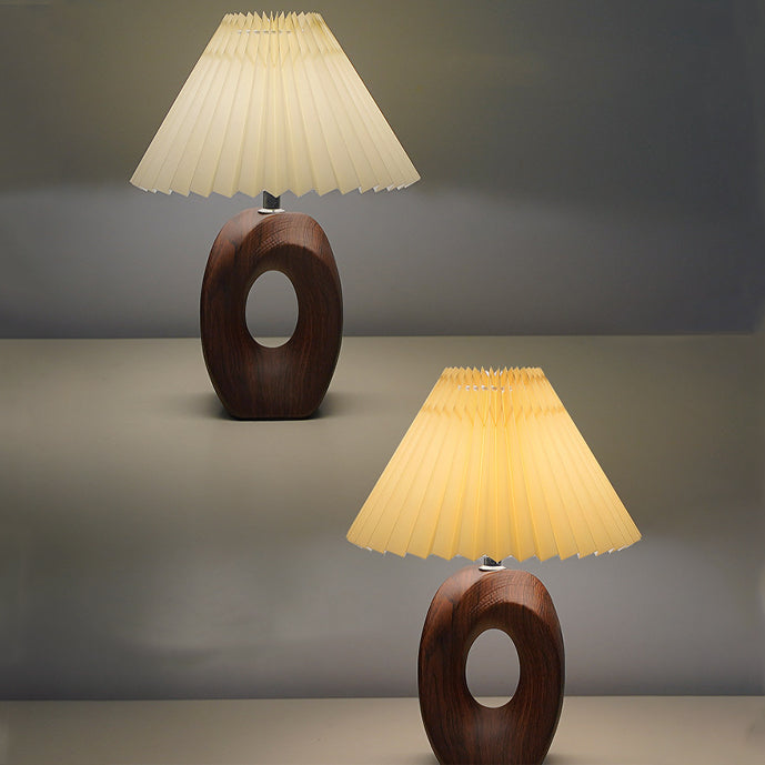 Traditional Japanese Pleated Fabric Shade USB LED Table Lamp with Wood Grain Ceramic Base for Bedside, Asian-Inspired Lighting, Modern Minimalist Home Decor, Eco-Friendly Energy Efficient Light, Elegant Nightstand Accent Lamp, Sculptural Design for Living