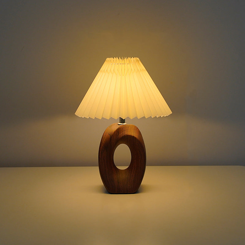 Traditional Japanese Pleated Fabric Shade USB LED Table Lamp with Wood Grain Ceramic Base for Bedside, Asian-Inspired Lighting, Modern Minimalist Home Decor, Eco-Friendly Energy Efficient Light, Elegant Nightstand Accent Lamp, Sculptural Design for Living