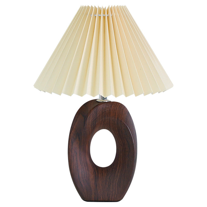 Traditional Japanese Pleated Fabric Shade USB LED Table Lamp with Wood Grain Ceramic Base for Bedside, Asian-Inspired Lighting, Modern Minimalist Home Decor, Eco-Friendly Energy Efficient Light, Elegant Nightstand Accent Lamp, Sculptural Design for Living