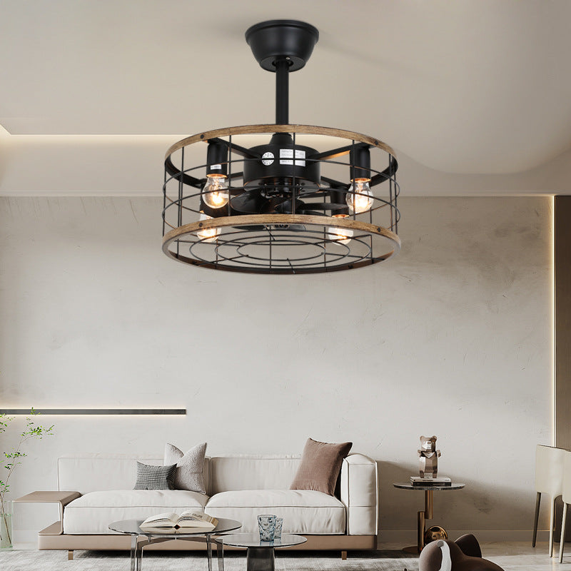 Traditional Farmhouse 4-Light Ceiling Fan with Downrods - Iron Cylinder Frame, ABS Blades, Perfect for Bedroom Lighting