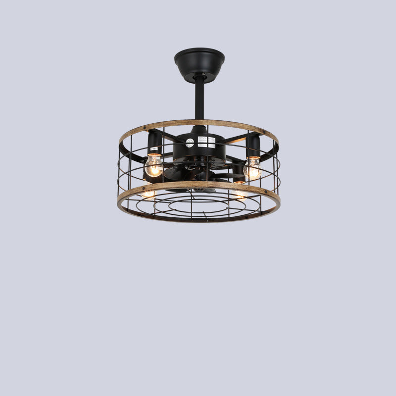 Traditional Farmhouse 4-Light Ceiling Fan with Downrods - Iron Cylinder Frame, ABS Blades, Perfect for Bedroom Lighting