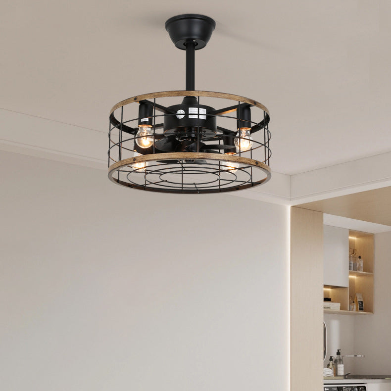 Traditional Farmhouse 4-Light Ceiling Fan with Downrods - Iron Cylinder Frame, ABS Blades, Perfect for Bedroom Lighting