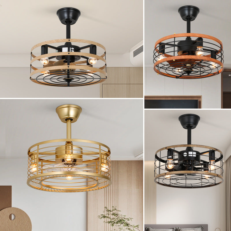 Traditional Farmhouse 4-Light Ceiling Fan with Downrods - Iron Cylinder Frame, ABS Blades, Perfect for Bedroom Lighting