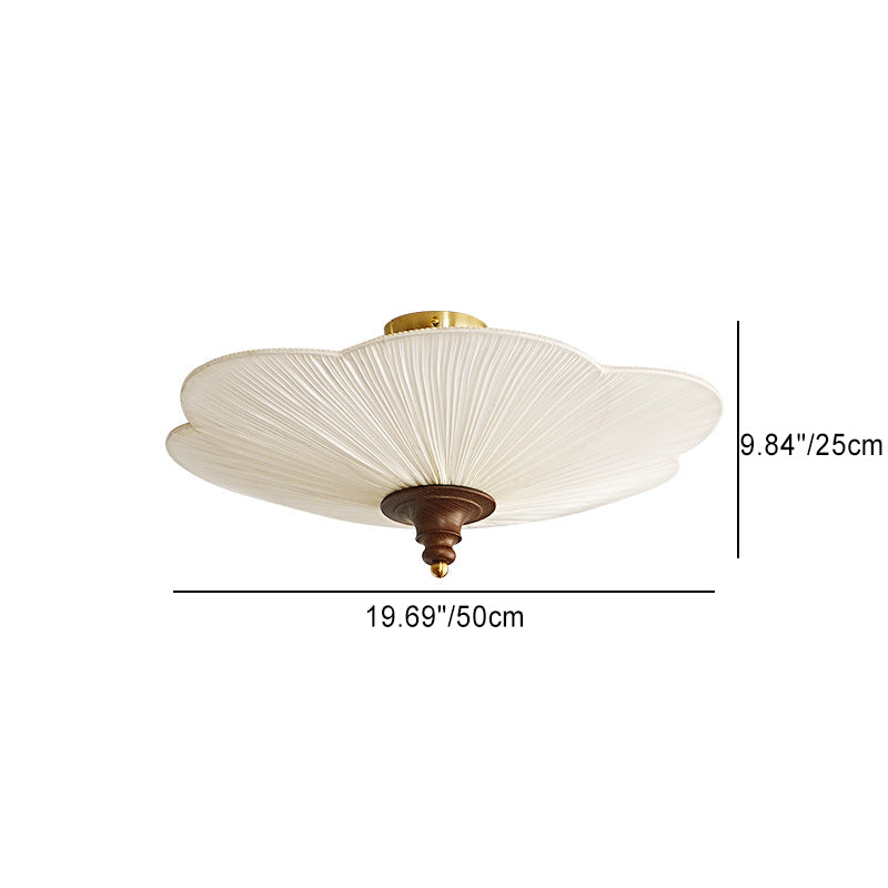 Traditional French Wood Plum Blossom 3-Light Semi-Flush Mount Ceiling Light