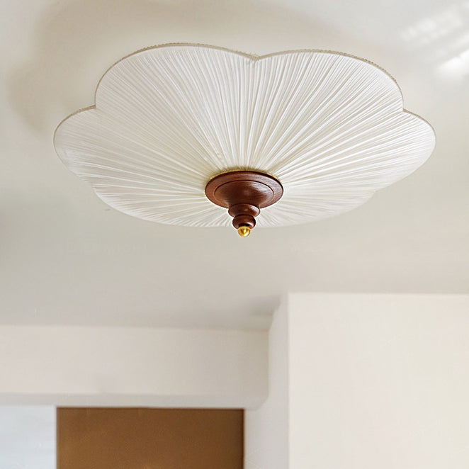 Traditional French Wood Plum Blossom 3-Light Semi-Flush Mount Ceiling Light