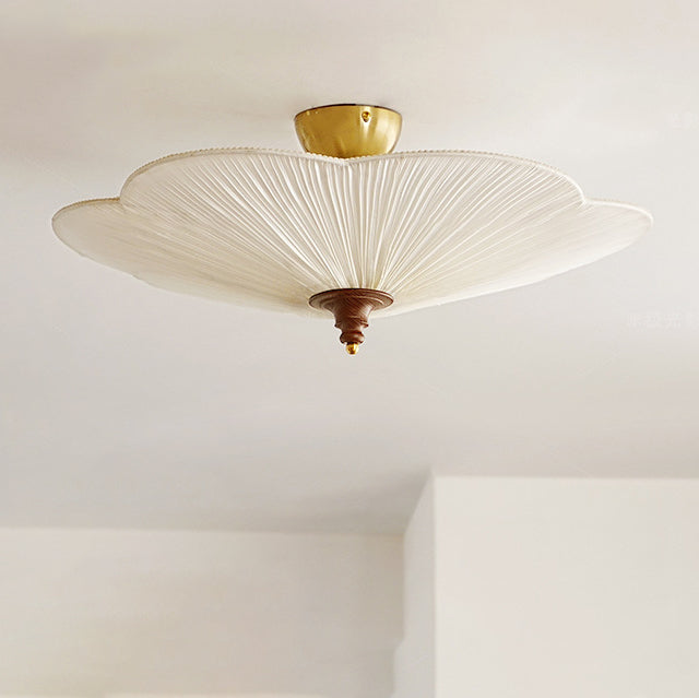Traditional French Wood Plum Blossom 3-Light Semi-Flush Mount Ceiling Light