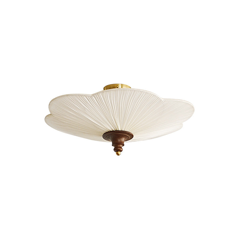 Traditional French Wood Plum Blossom 3-Light Semi-Flush Mount Ceiling Light