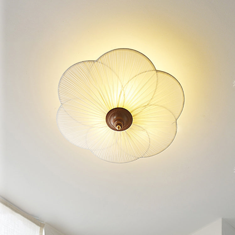 Traditional French Wood Plum Blossom 3-Light Semi-Flush Mount Ceiling Light