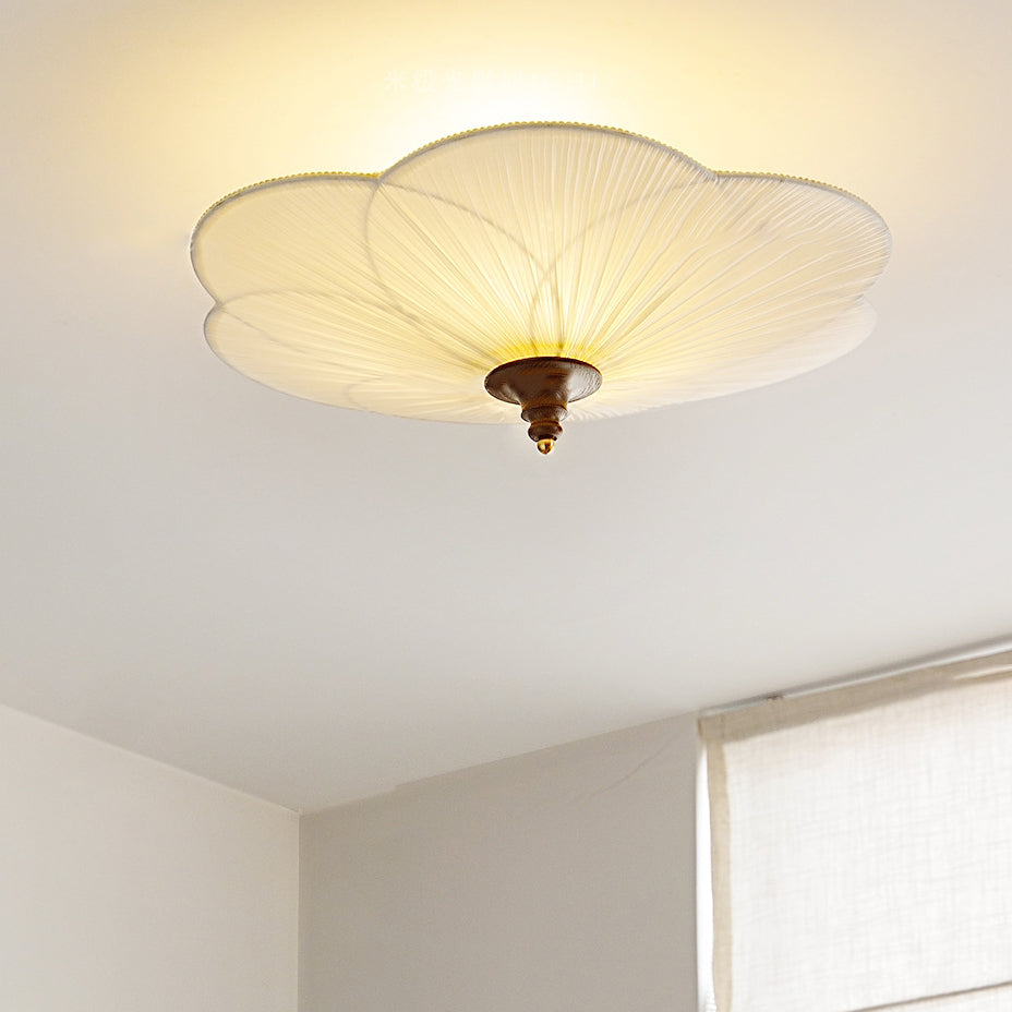 Traditional French Wood Plum Blossom 3-Light Semi-Flush Mount Ceiling Light