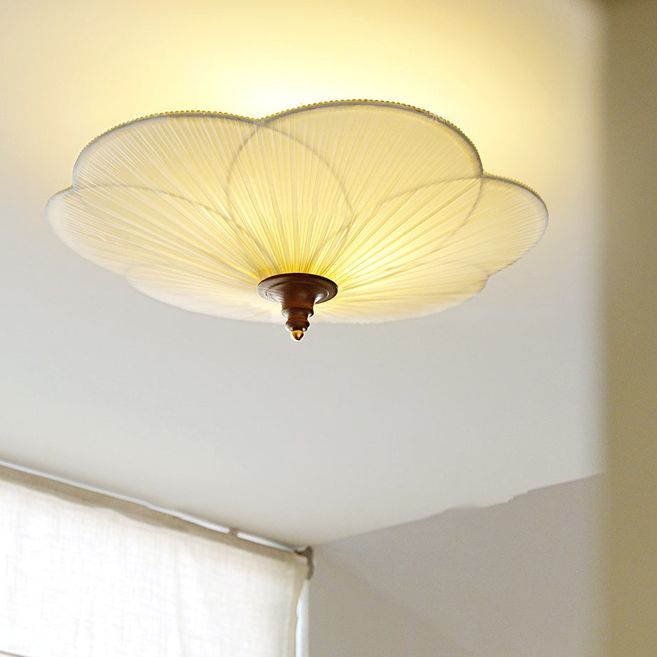 Traditional French Wood Plum Blossom 3-Light Semi-Flush Mount Ceiling Light