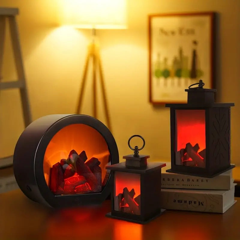 Contemporary LED Table Lamp Simulated Flame Fireplace for Study, Modern Desk Lighting, Cozy Ambient Light for Home Office, Stylish Decorative Lamp for Bedroom, Adjustable Brightness, Energy-Efficient Illumination, USB Powered, Safe and Flame-Free Design