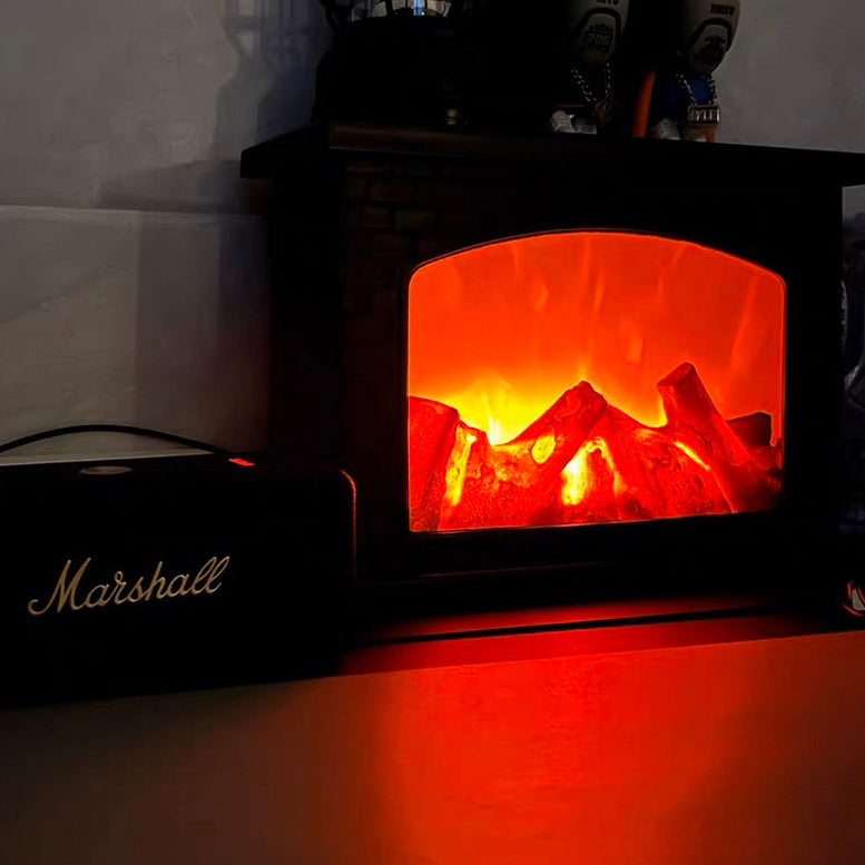 Contemporary LED Table Lamp Simulated Flame Fireplace for Study, Modern Desk Lighting, Cozy Ambient Light for Home Office, Stylish Decorative Lamp for Bedroom, Adjustable Brightness, Energy-Efficient Illumination, USB Powered, Safe and Flame-Free Design